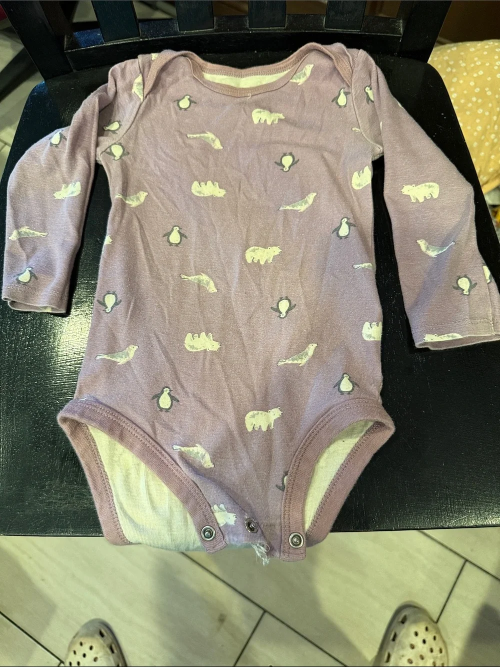 Long-Sleeve Purple Animal Print Baby One-Piece